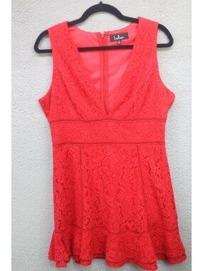 LuLu's Sleeveless Red Lace Low Cut Babydoll Dress-Medium-Romantic-Whimsigoth